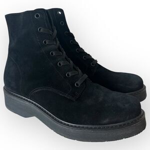 Vince Suede Black Lace-Up Side Zipper Platform Chunky Combat Boots